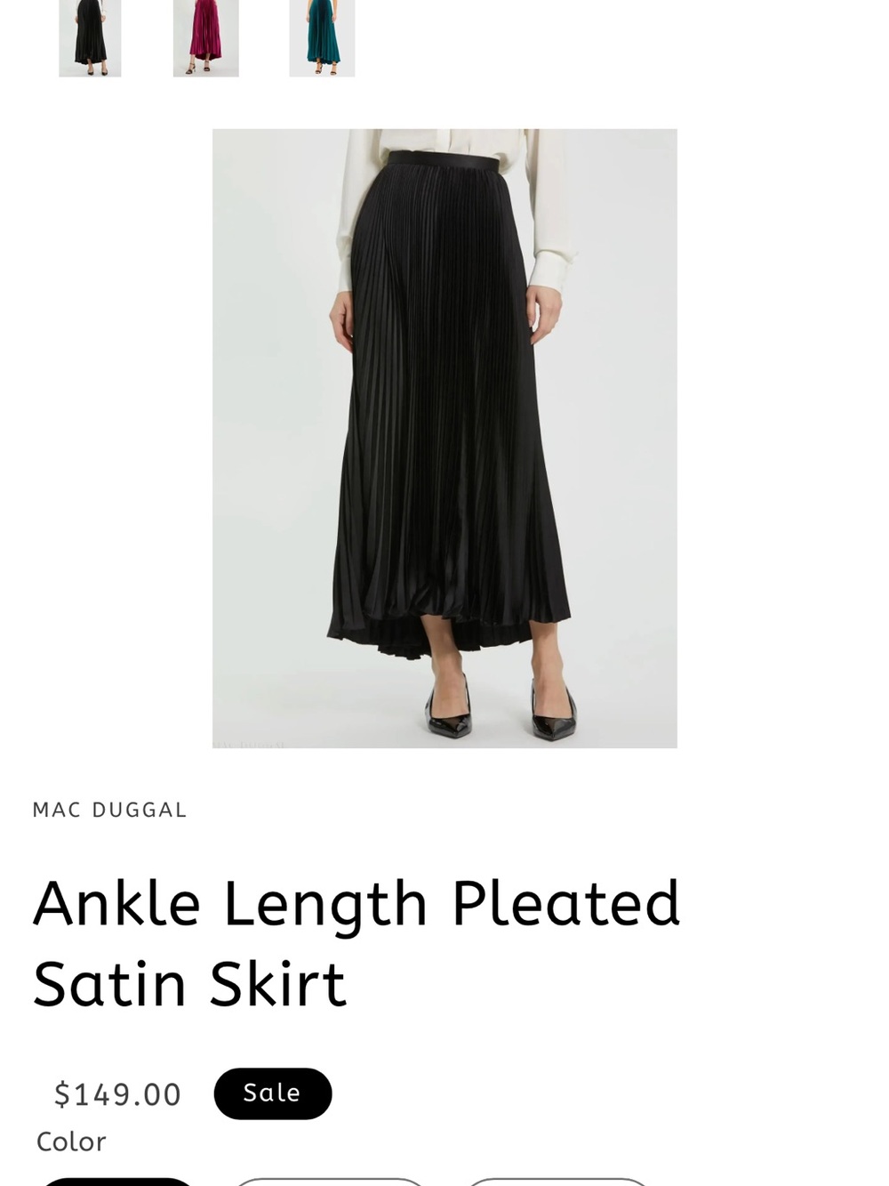 Mac Duggal Black Pleated Satin Maxi Skirt